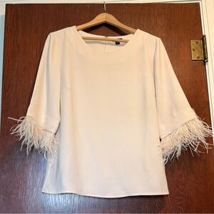 Ann Taylor Feather Cuff Cream Woman’s Top Size 10
